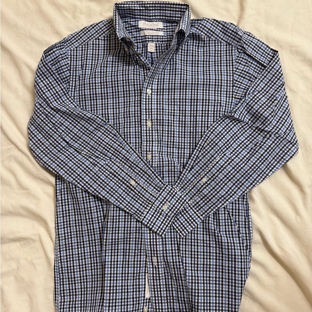 Roundtree & Yorke Navy and White Plaid Shirt